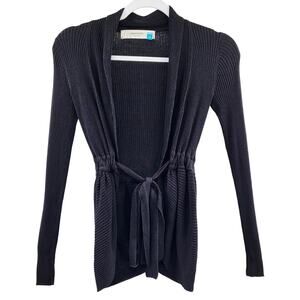 Sparrow Black Tie Waist Long-sleeved Knit Ribbed Cardigan Sweater Women's Sz XS